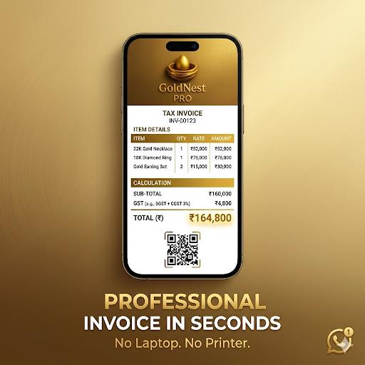 GoldNest Pro — professional GST tax invoice on mobile